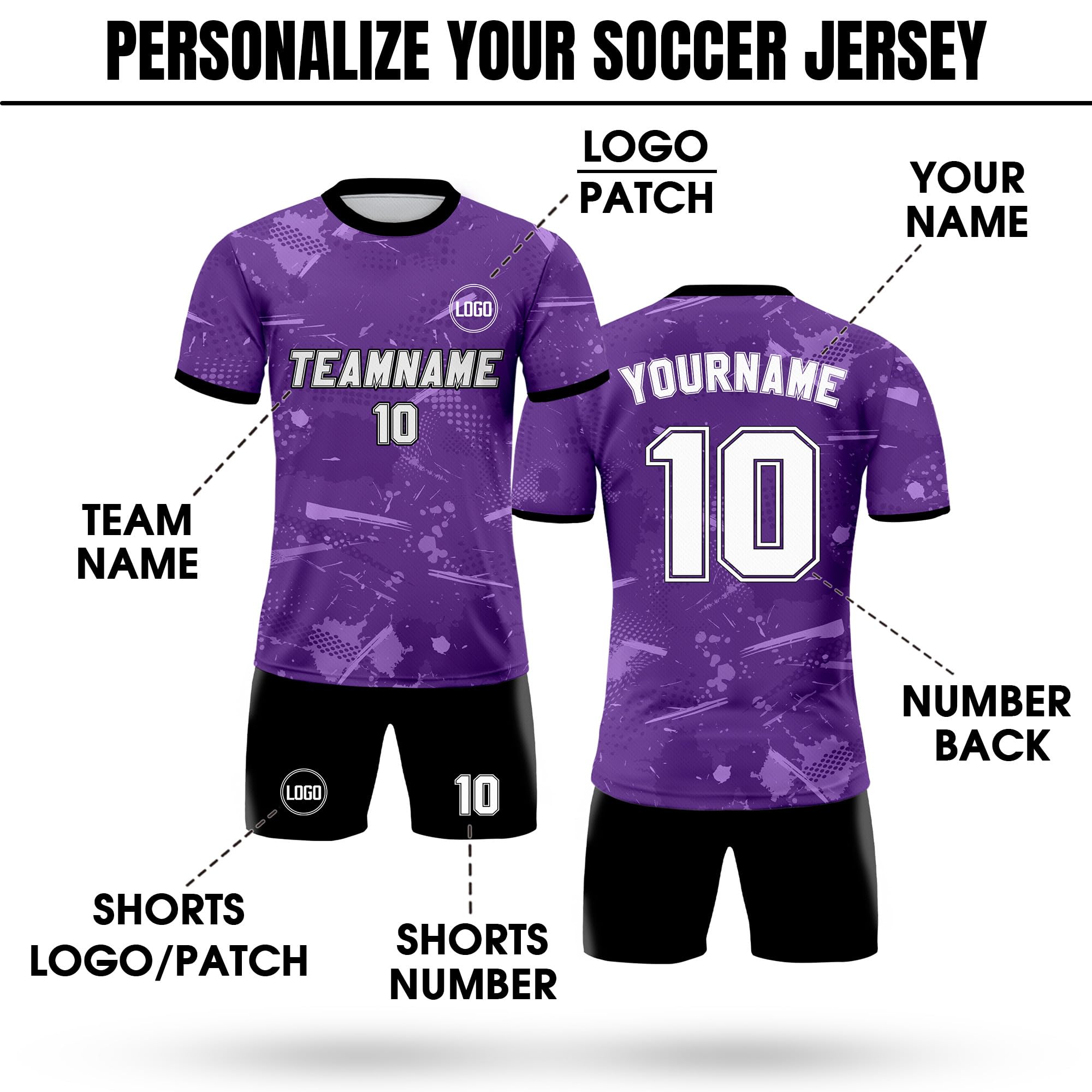 Custom Soccer Jersey for Men Women Youth Kid, Personalized Soccer Jersey with Name Team Number Logo for Fans Players, Customize Soccer Uniforms Jersey Shirt Purple Color