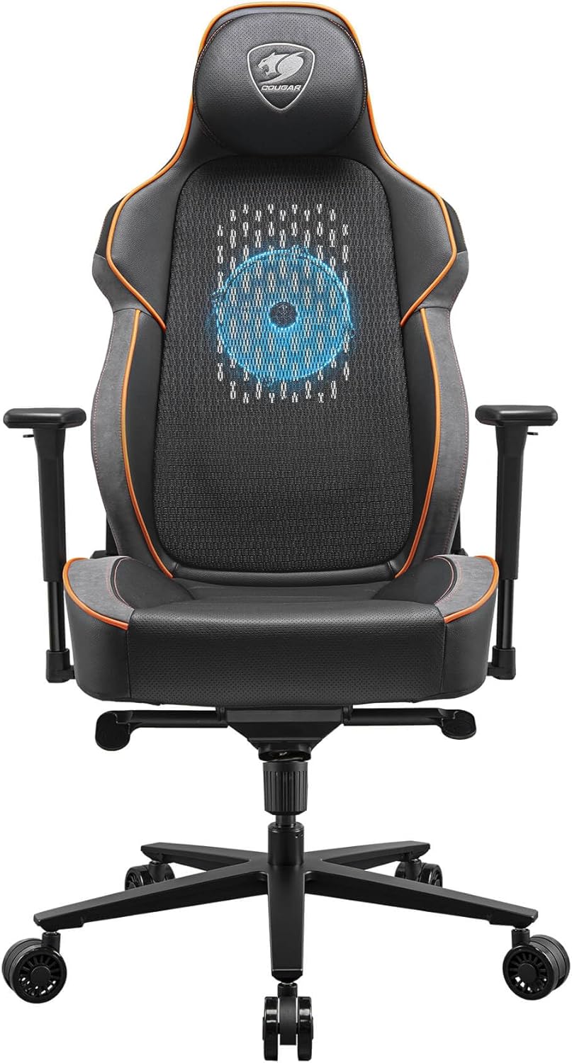 COUGAR NxSys Aero Gaming Chair with The Integrated RGB Fan & with Premium PVC Leather (Black/Orange)