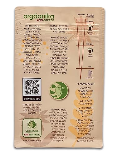 Miniatura 2 de Orgaanika Andes Breakfast  Mezcla de café gourmet  Molido grueso  Tostado medio  Especialidad orgánica  Lo mejor para prensa francesa y café frío