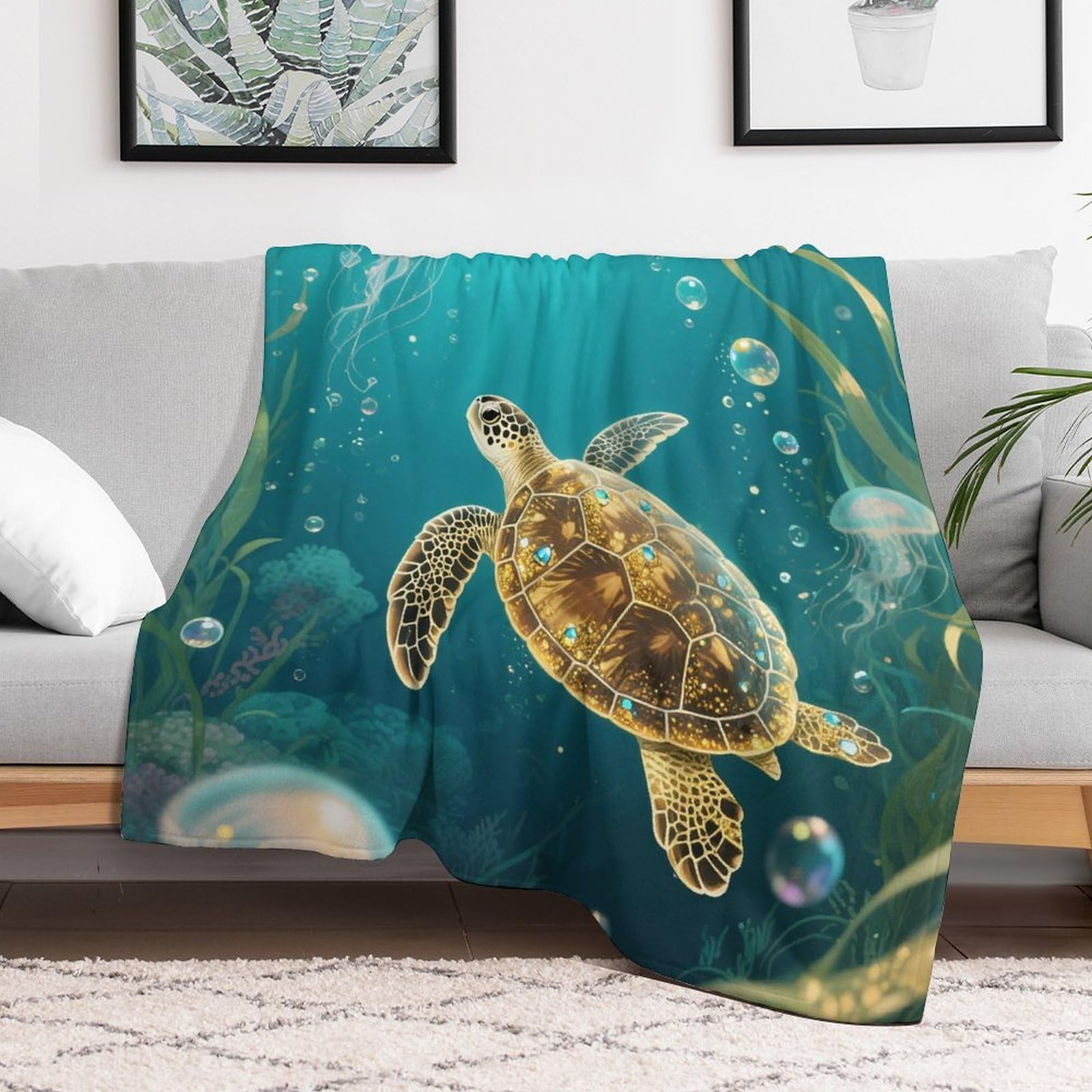 Custom Turtle Blanket Lightweight Flannel Fleece Throw for Couch Sofa Bed Luxury Soft Cozy Plush Lap Bedtime Blanket for All Seasons Bedroom Home Decor Gifts 40x50