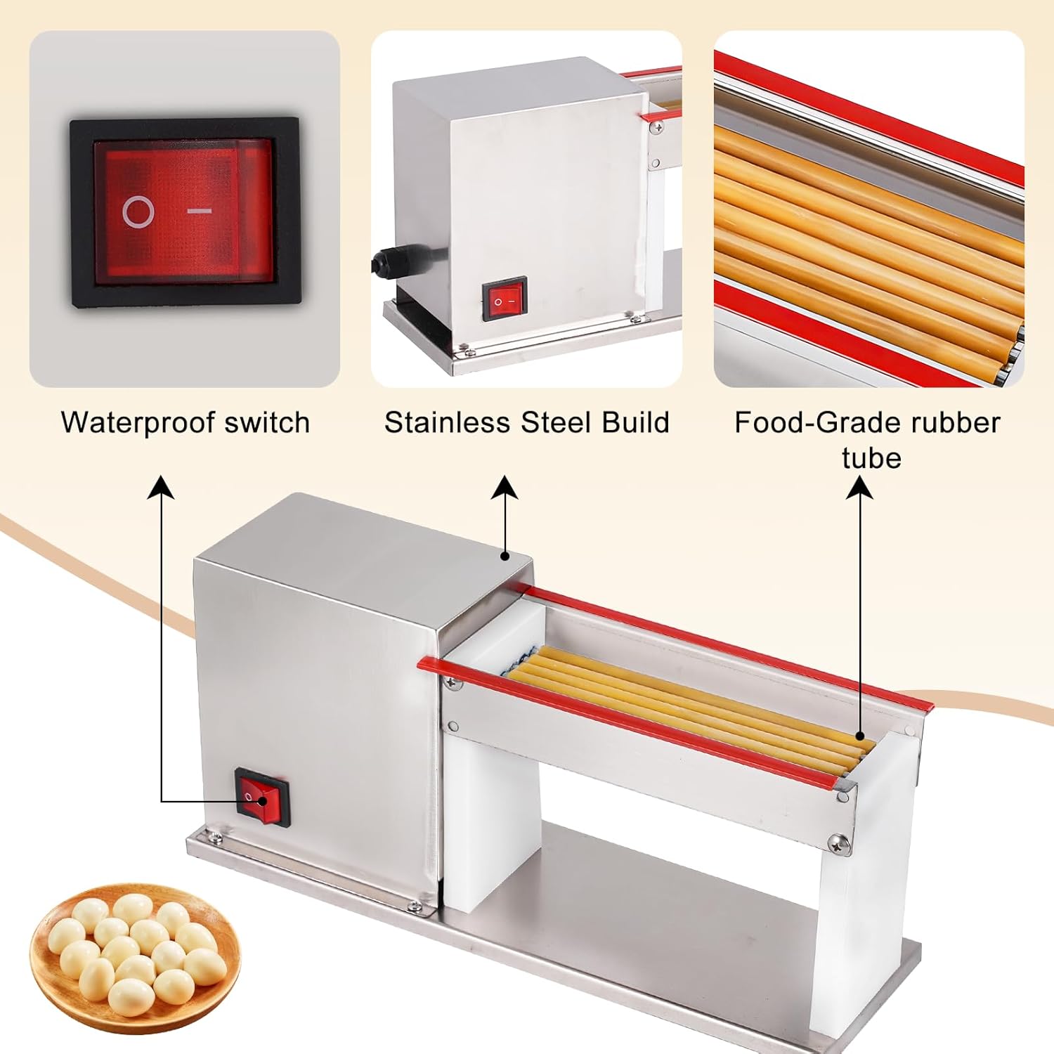 JIAWANSHUN Electric Quail Egg Peeler With 6 Rubber Tubes, 66 Lbs/H For Hard Boiled Quail Eggs Peeling Machine