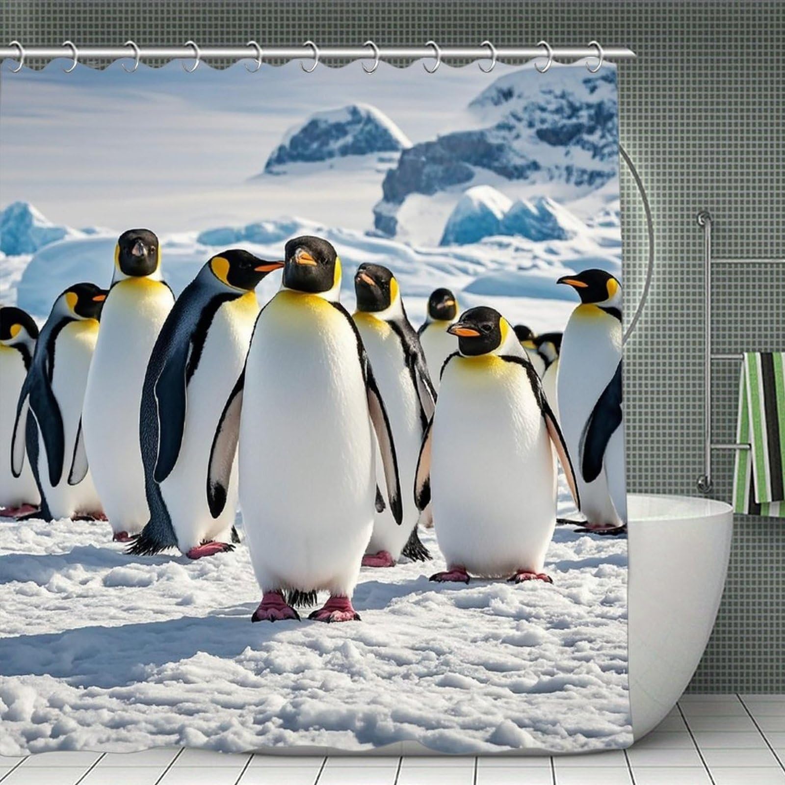FekiLoot Cute Penguin Shower Curtain Minimalist Aesthetic Bath Curtain with Hooks Simple Water Resistant Bathroom Shower Curtains Cute Blackout Privacy Curtains Cloth Curtain