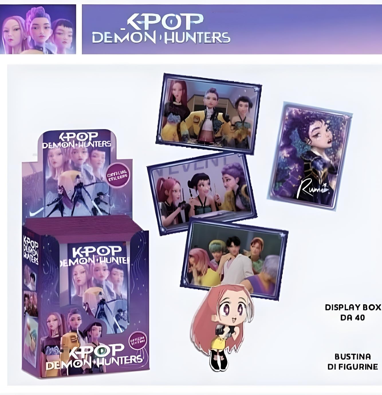 PRESTIGE & DELUXE Box pacco 40 bustine Figurine Pop Demon Hunters RUMI MIRA ZOEY personaggi + portachiave