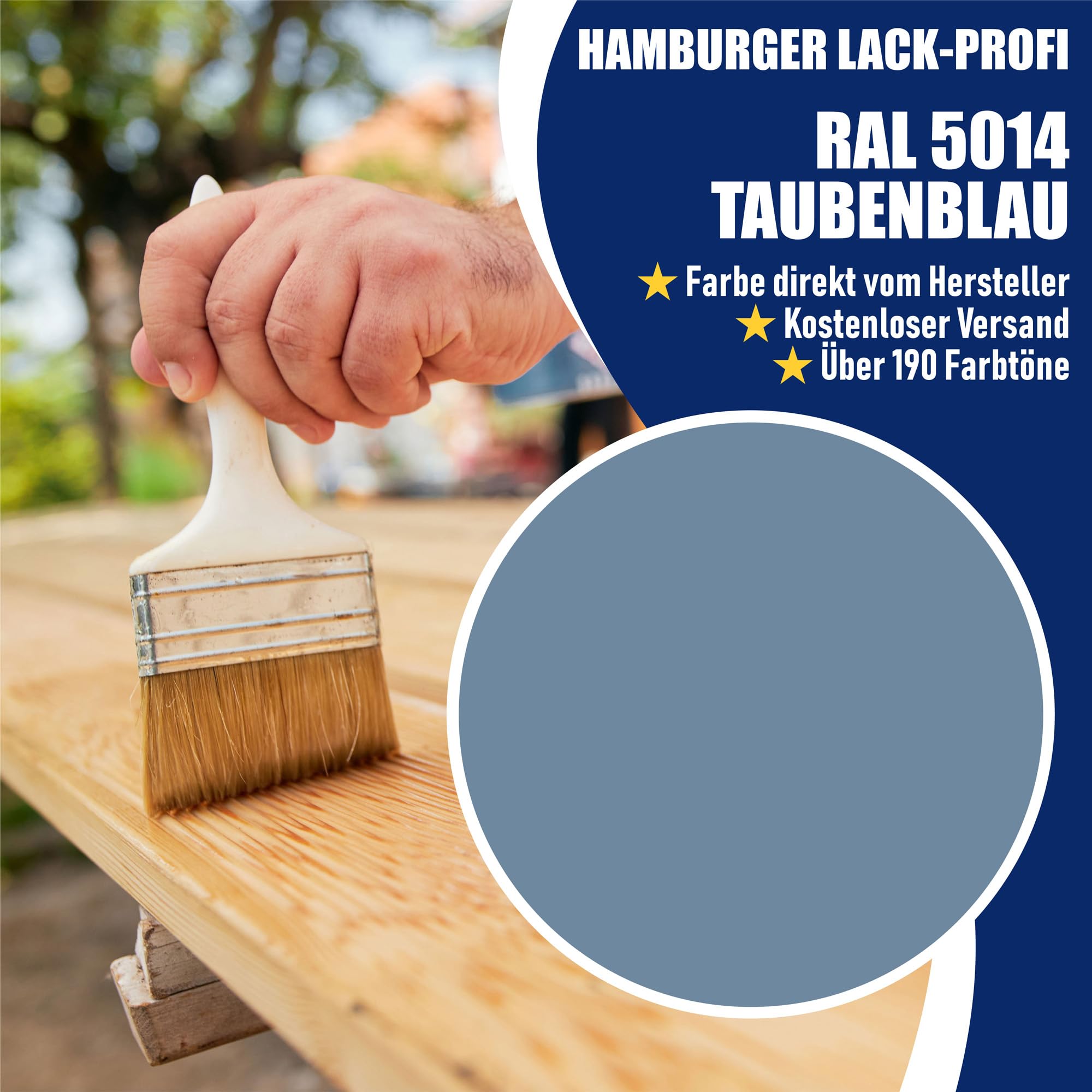 PU Holzschutzfarbe MATT Taubenblau RAL 5014 Blau Hochwertige Wetterschutzfarbe Holzfarbe Holzlack - PU verstärkt, UV-beständig und Wetterbeständig - Hamburger Lack-Profi (1 L)
