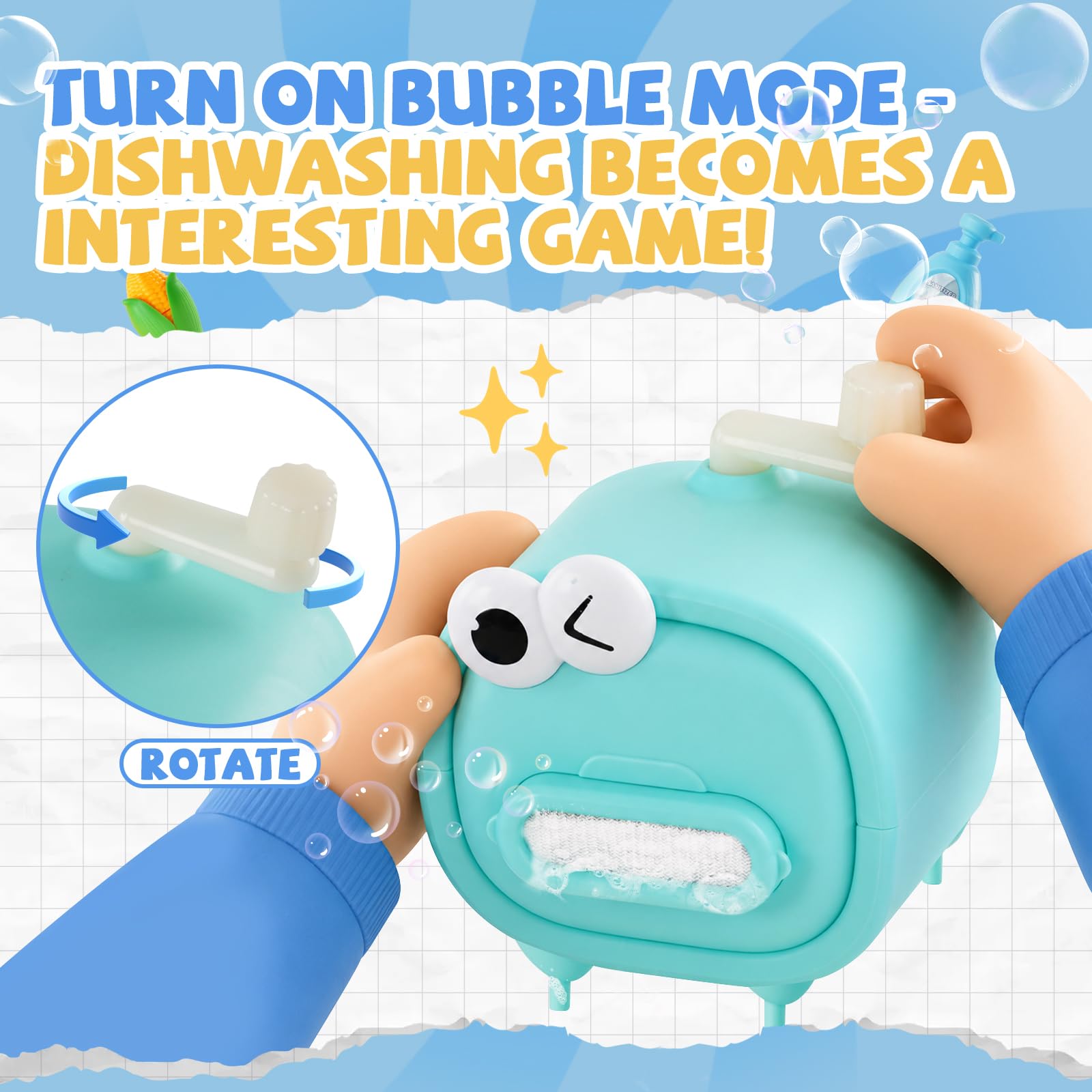 Lavello per bambini con circuito acqua, cucina esterna per bambini, macchina per bolle, verdure in plastica rimovibili, 25 pezzi per ragazzi e ragazze (blu)
