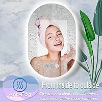 Vista 5 de Espejo de tocador ovalado retroiluminado de 16 x 24 pulgadas con luces, espejo ovalado iluminado para baño, antiniebla, 3 colores, regulable