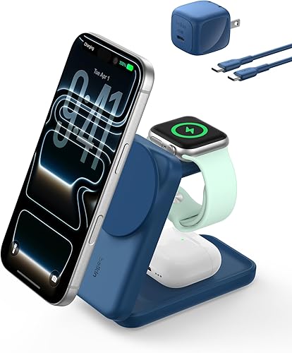 Miniatura 13 de Belkin Cargador MagSafe Compatible, Estación de Carga 3 en 1, Soporte de Carga Inalámbrica Magnética Qi2.2 25W, Soporte de Carga Plegable para Negro