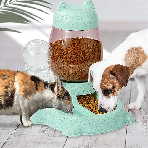 Miniatura 3 de Juego de comedero automático para gatos y perros, dispensador autodisponible de alimentos y agua, gran capacidad (verde)