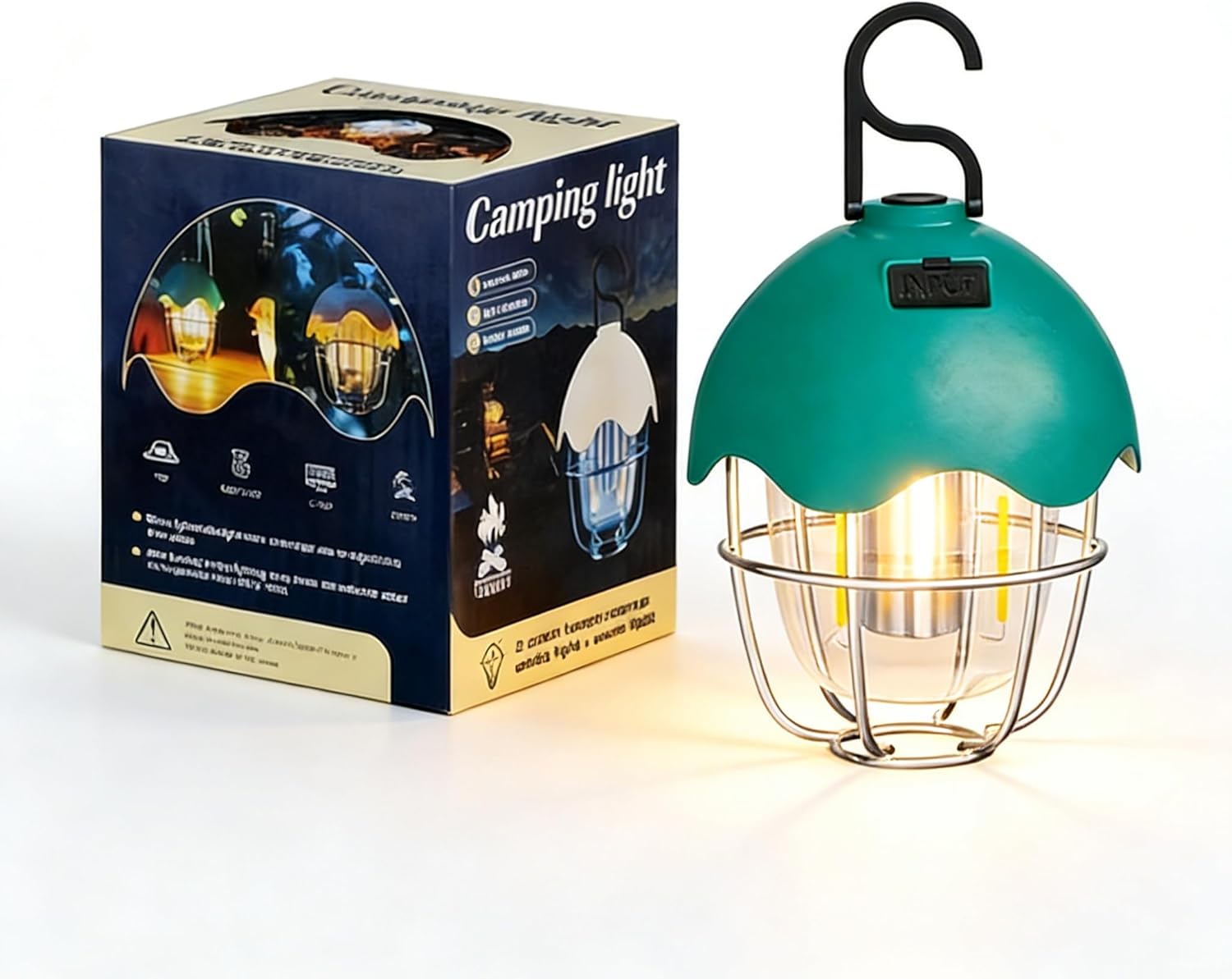 Rechargeable Camping Lantern Flashlight – Bright Small Camping Essential with Metal Frame, USB Rechargeable for Camping, Hiking, Emergency, and Home Use (Turquoise Blue)