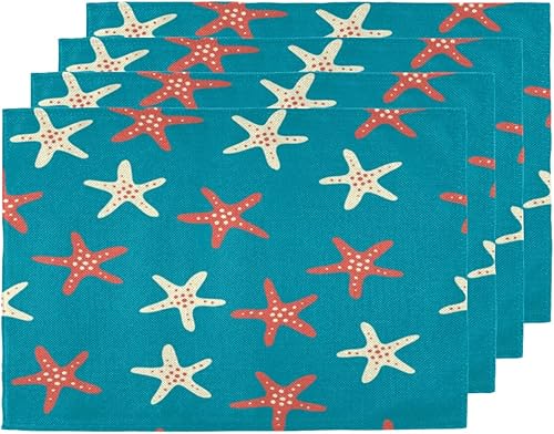 Animals Starfish Style Placemats Set of 4 Table Mats Washable Placemat Waterproof Place Mats for Party Home Dining Table Decor 18x12 in