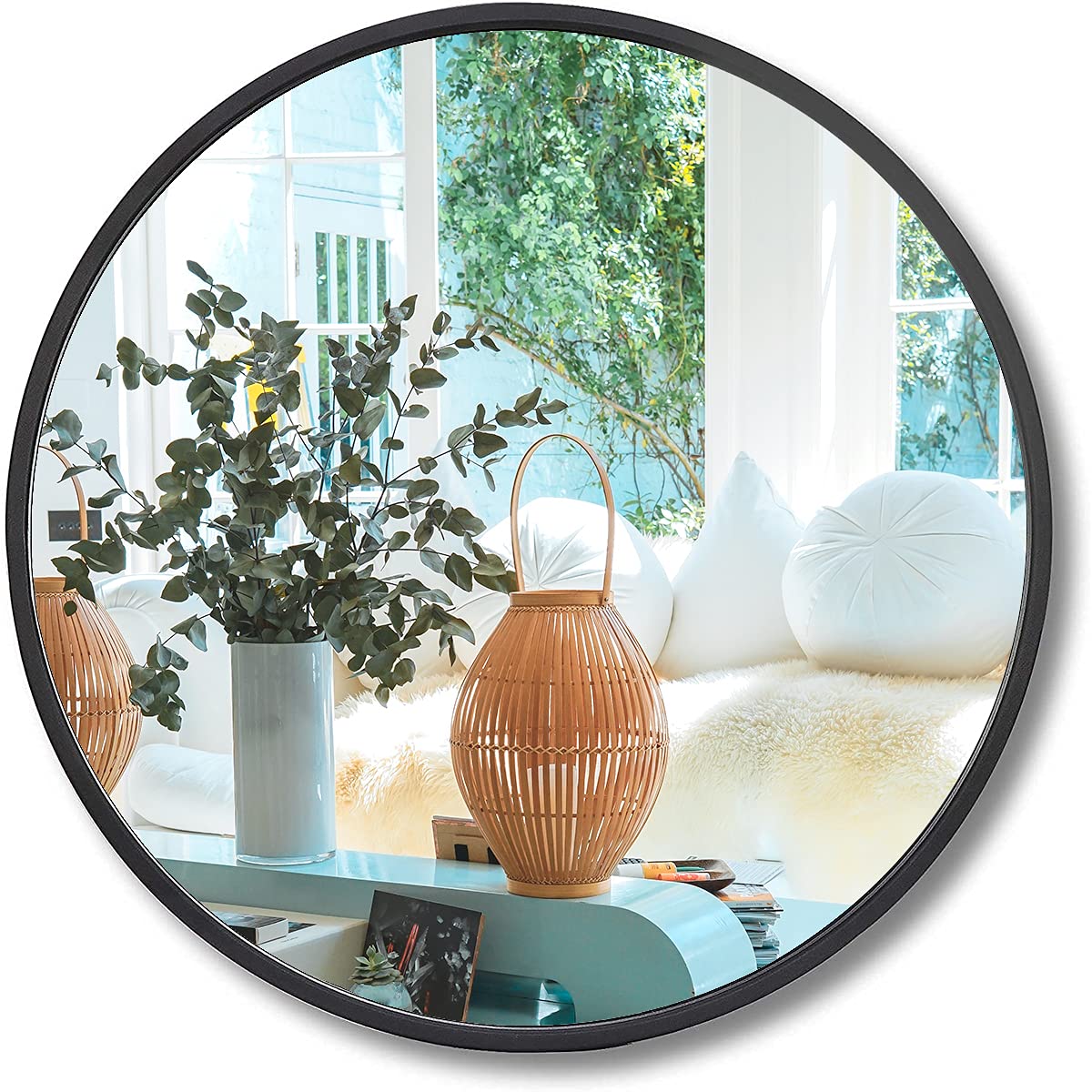 DECOCCINO  Black Circle Wall Mirror 18 Inch Round 