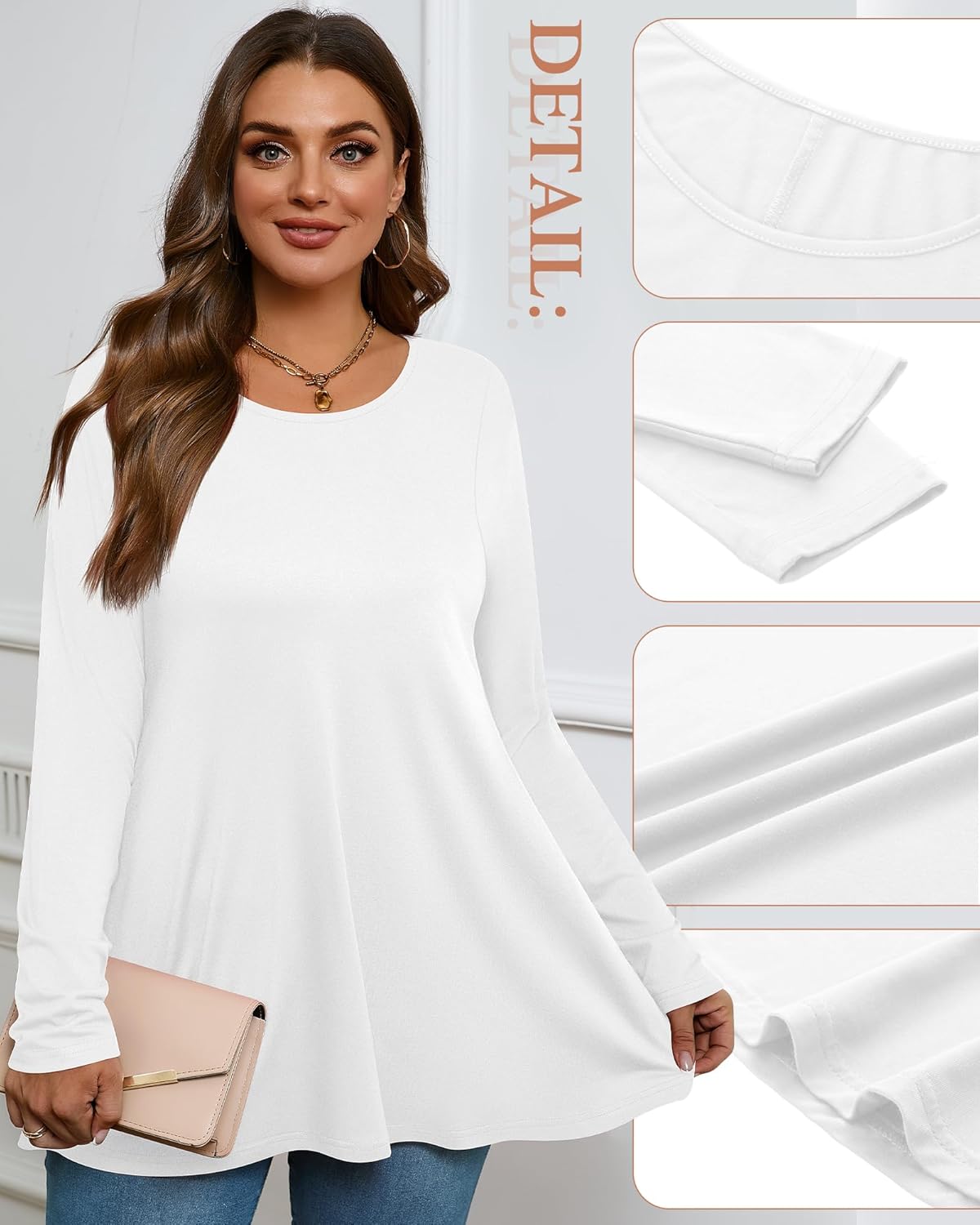 3 Pack Women's Plus Size Tunic Top Casual Long Sleeve Shirts Knitted Loose Fit Blouse Wear with Leggings - Image 5