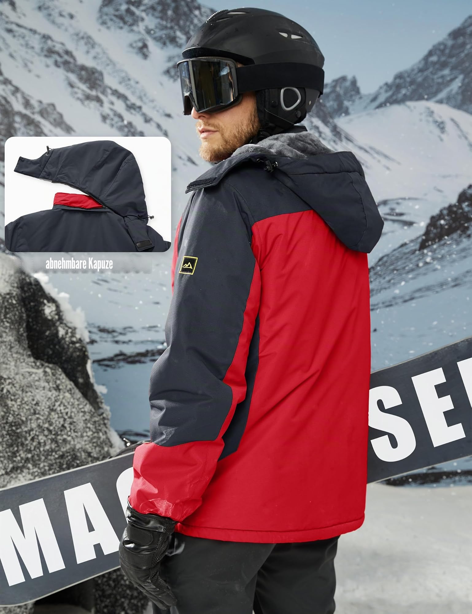 MAGCOMSEN Winterjacke Herren Wasserdicht Skijacke mit Abnehmbarer Kapuze