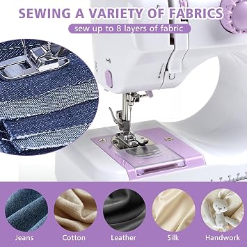 Mini Electronic Sewing Machine for Beginners – 12 Built-in Stitches, Double-Line Two-Speed, Reverse Stitch, Foot Pedal & UK Plug, Portable with LED Light