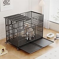 Vista 10 de Jaulas resistentes de 44 pulgadas para perros grandes, jaula indestructible a prueba de escapes con ruedas bloqueables, doble puerta de alta