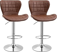 HOMCOM Bar Stools Set of 2, Swivel Counter Height Bar Stools, Height Adjustable Bar Chairs with PU Leather Upholstery and Footrest for Kitchen, Home Pub, Brown