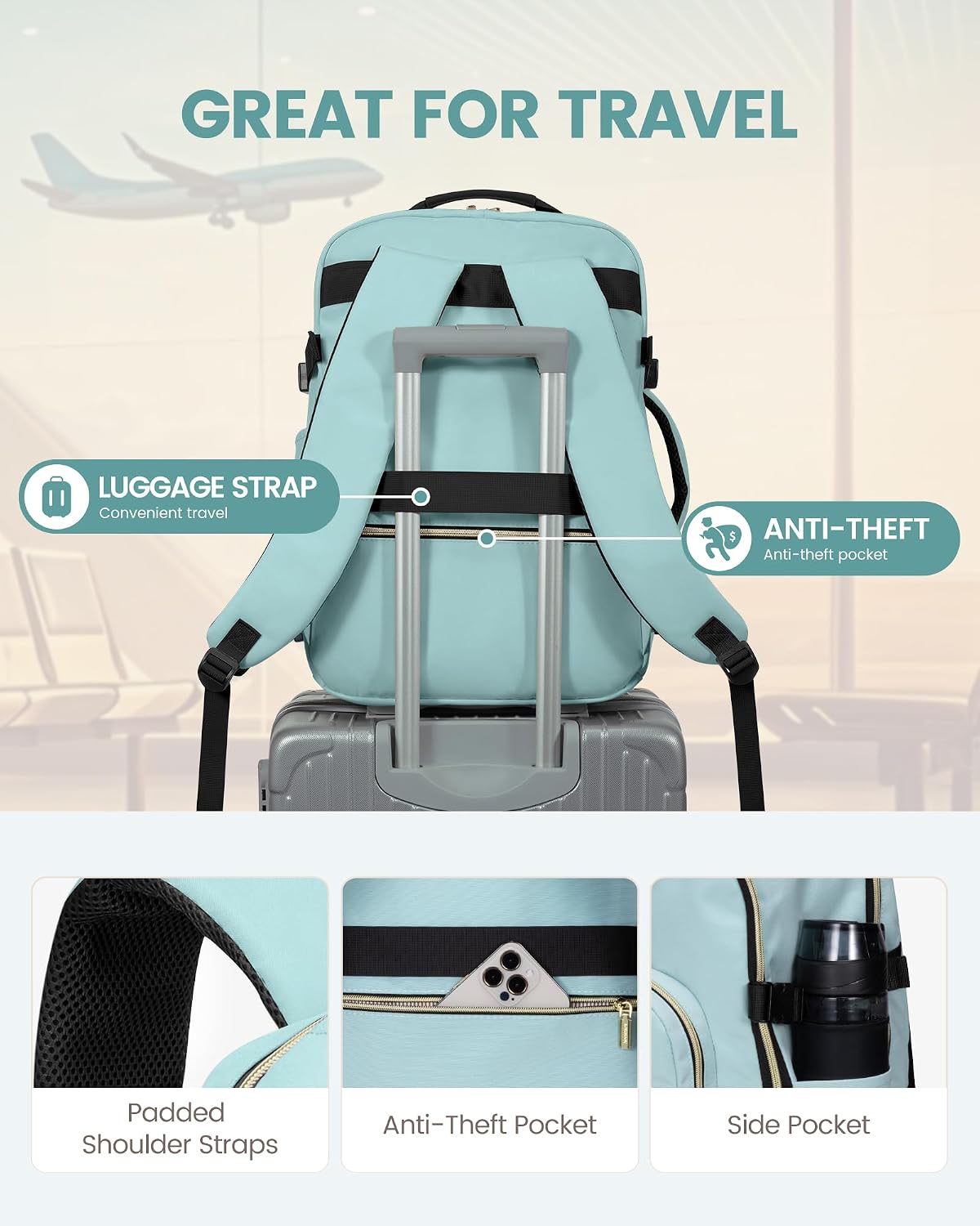 LOVEVOOK 40L Travel Backpack Flight Approved Carry on Backpack,3 Packing Cubes,Waterproof Personal Item Travel Bag,TSA Carry on Luggage Suitcase Travel Essentials,Gifts for Women & Men,fits 17" Laptop thumbnail