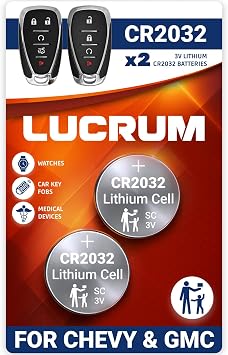 Lucrum Key Fob Battery Replacement for Chevy & GMC - 2PCs CR2032 for Silverado Equinox Malibu Traverse Cruze Acadia Terrain Impala Trax Tahoe Yukon Trailblazer - Batteries for Car Remote Key