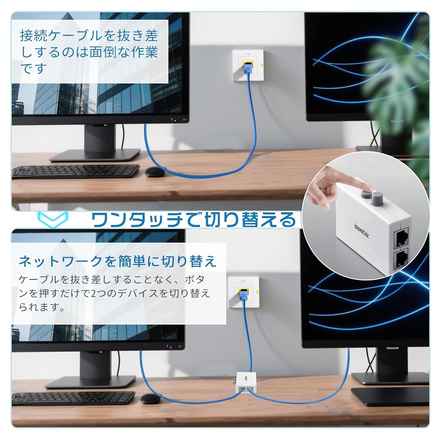 Amazon.co.jp: Iseebiz LAN 切替器 2回路 1入力2出力 / 2入力1出力