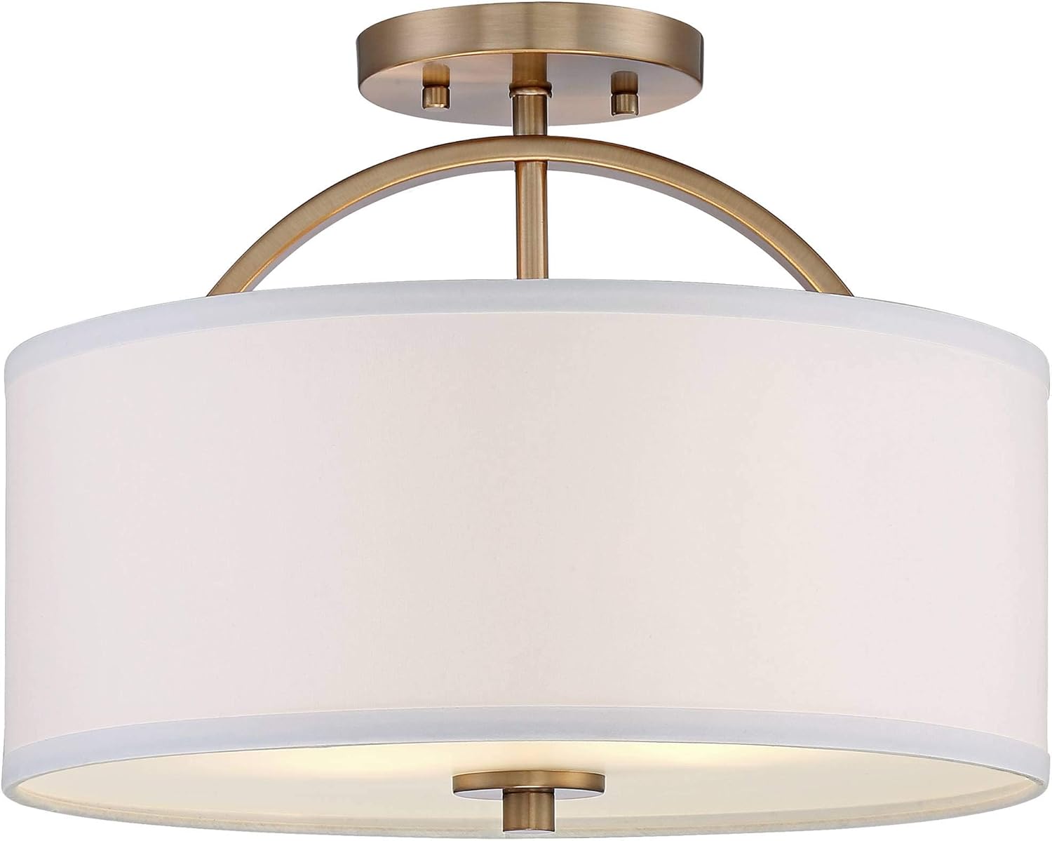 Halsted Modern Industrial Close to Ceiling Light Semi Flush Mount Fixture 15" Wide Warm Brass Gold White Linen Drum Shade for Bedroom Kitchen Living Room Hallway Bathroom - Possini Euro Design - - 