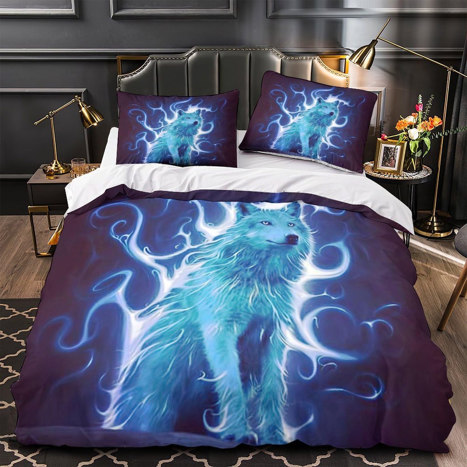 Housse de couette loup en microfibre 135x200 cm avec 2 taies d'oreiller