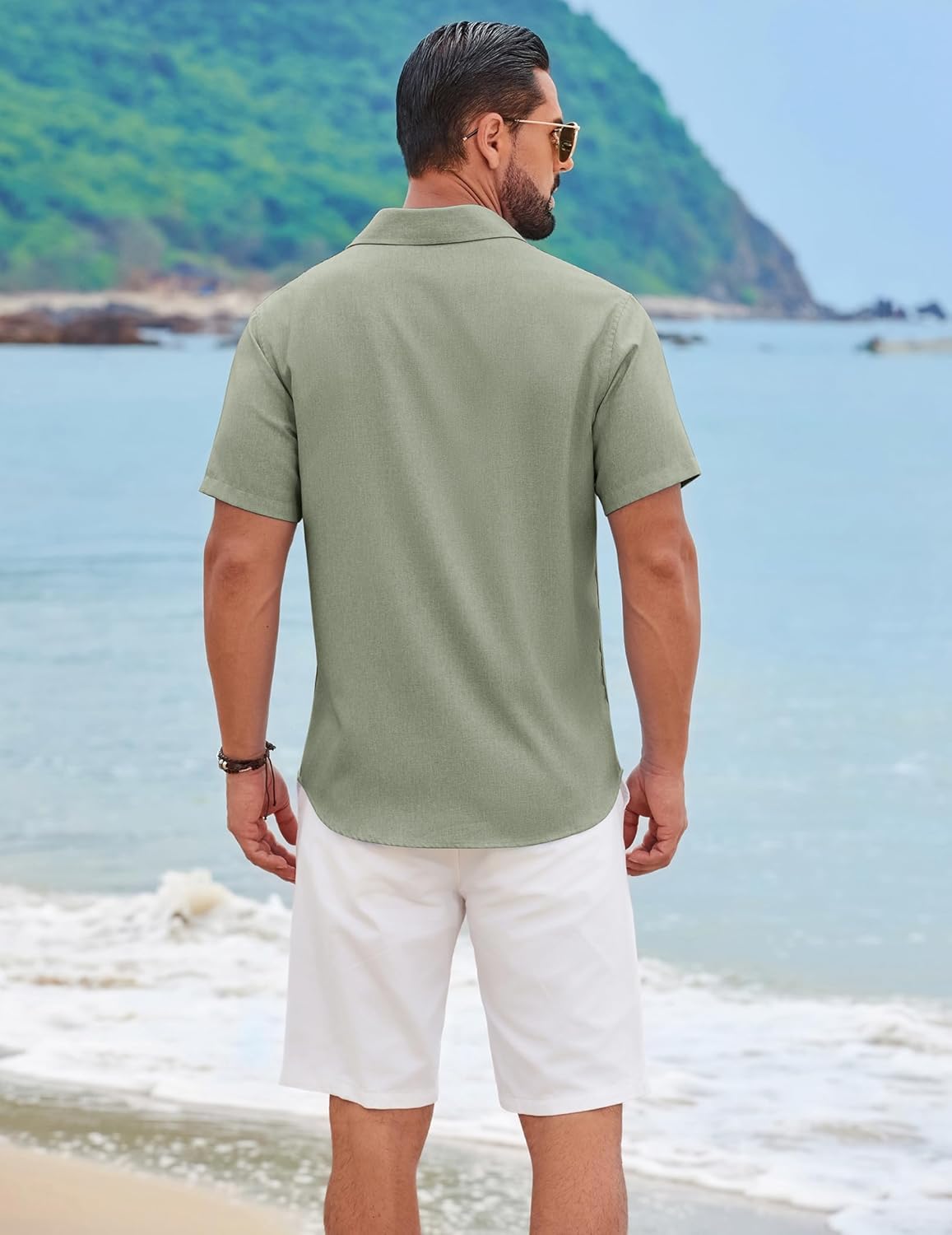 COOFANDY Men's Short Sleeve Casual Button Down Shirts Summer Beach Wedding Textured Linen Shirt for Men - Image 5