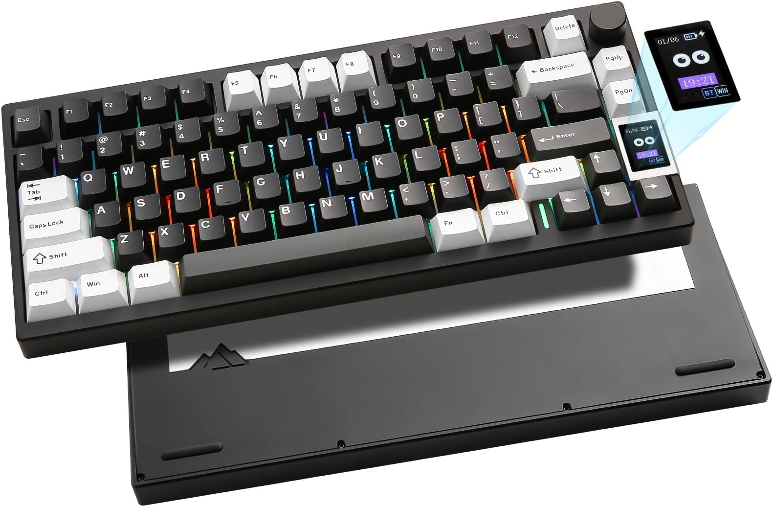 YUNZII AL80 Wireless Mechanical Keyboard, Full Aluminum CNC, Smart LCD Display, Hot Swappable Gasket Mount 75% Layout with Knob, BT/2.4G/USB-C,QMK/VIA Support for Win/Mac (black, cocoa cream v2)