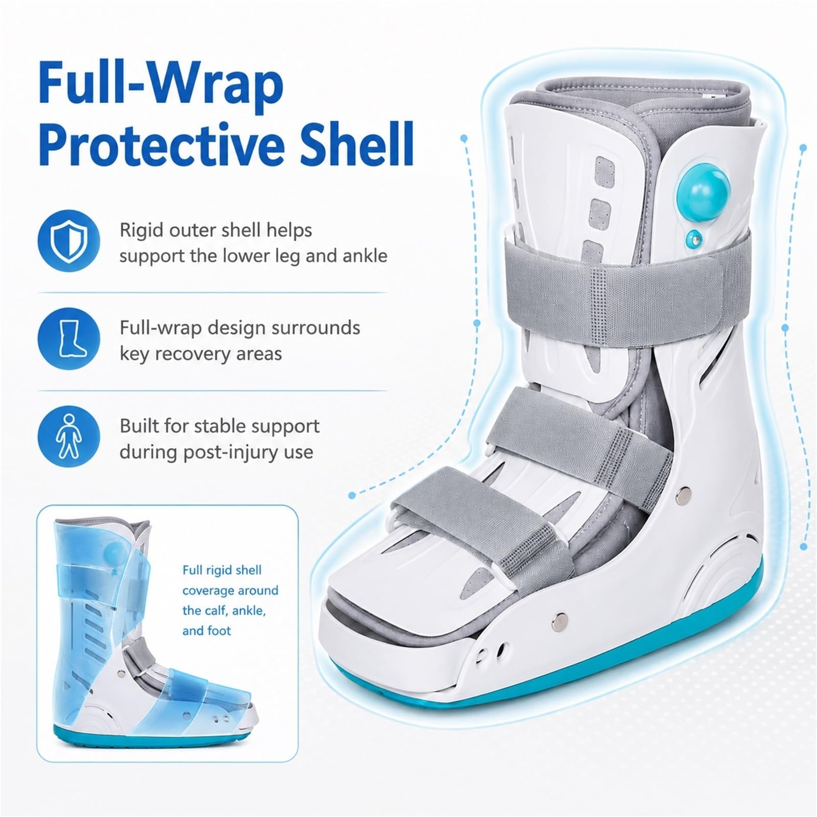 Bota Walker Ortopédica Inflable para Fractura de Pie y Esguince de Tobillo Bota Médica para Inmovilización de Tendinitis de Aquiles y Recuperación Postoperatoria(S)