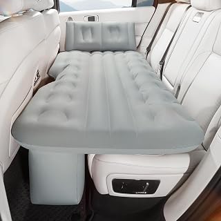 BEBAS Inflatable SUV Air Mattress with Built-in Pump & Pillow - Quick 60s Inflation Back Seat Bed for Camping, Travel, Trucks - Gray