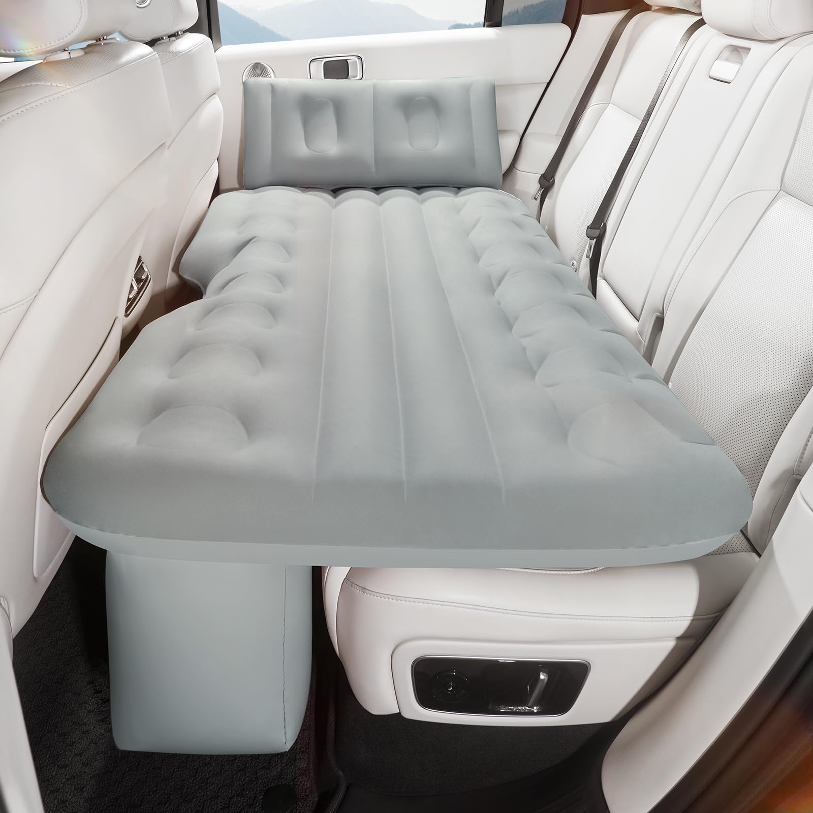 BEBAS Inflatable Car Air Mattress for Back Seat & SUV - All-in-One Design with Built-in Pump & Pillow, Quick 1-Key Inflation/Deflation, Comfort Portable Bed for Camping, Travel, Trucks | Gray