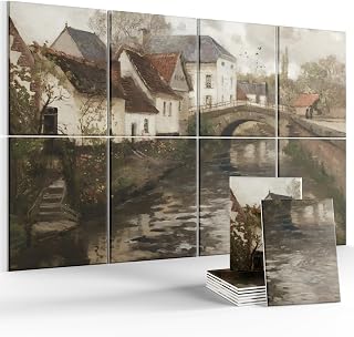 Wall Art Acoustic Panels,35''X24''Soundproof Wall Panels-8-Pack with 50 Adhesive Tabs, Panels for Living Room and Recording Studio, Offices-Small Town Near La Panne
