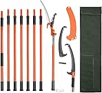 VEVOR Manual Pole Saw, 7.3-27 ft Extendable Tree Pruner, Sharp Steel Blade and Scissors High Branches Trimming, Branch Trimmer with Lightweight 8 Fiberglass Handles, for Pruning Palms and Shrubs