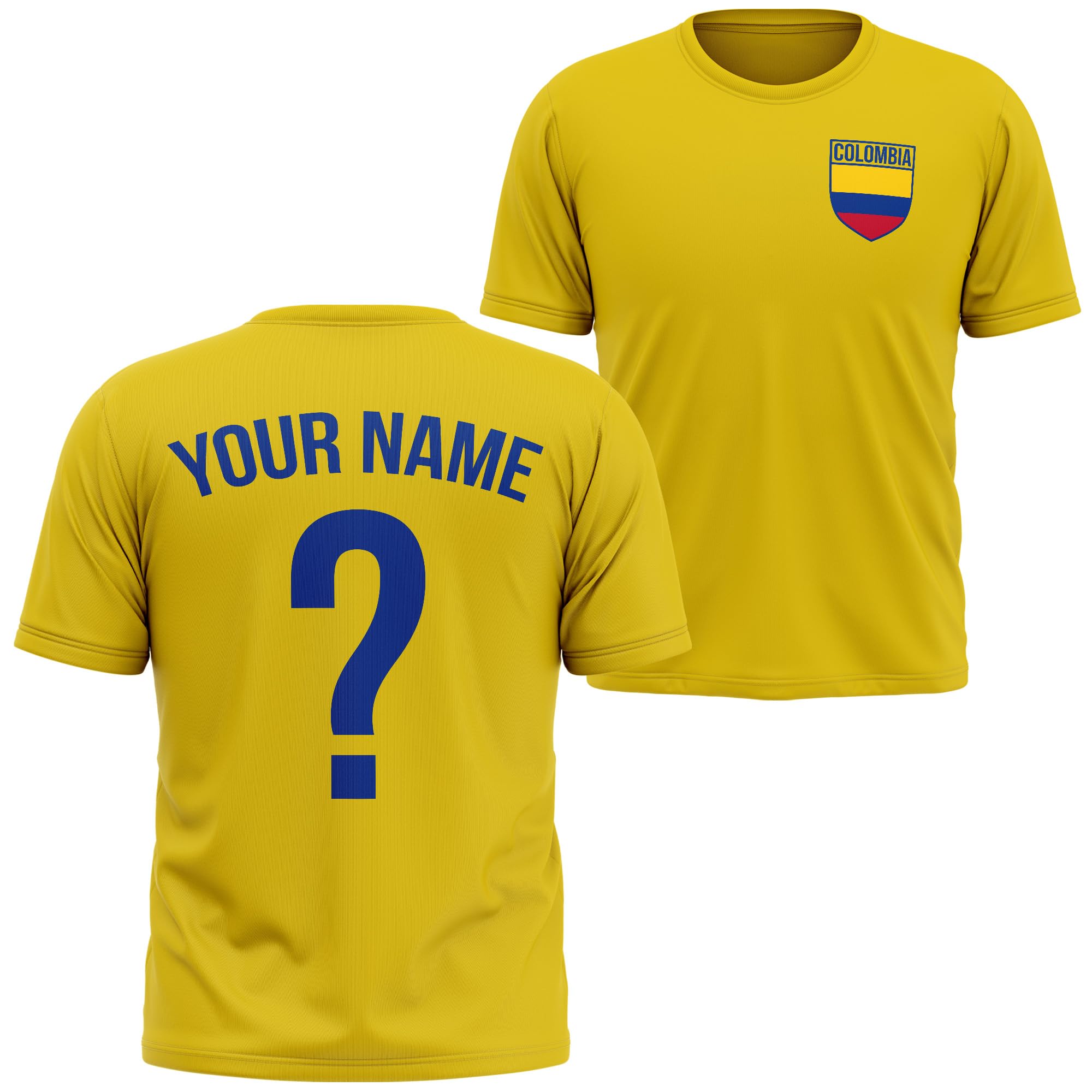 Colombia Kids Football T Shirt - Colombian Team Personalised Name Number Tee - Boys Girls Sports, 1-2 Years, Yellow