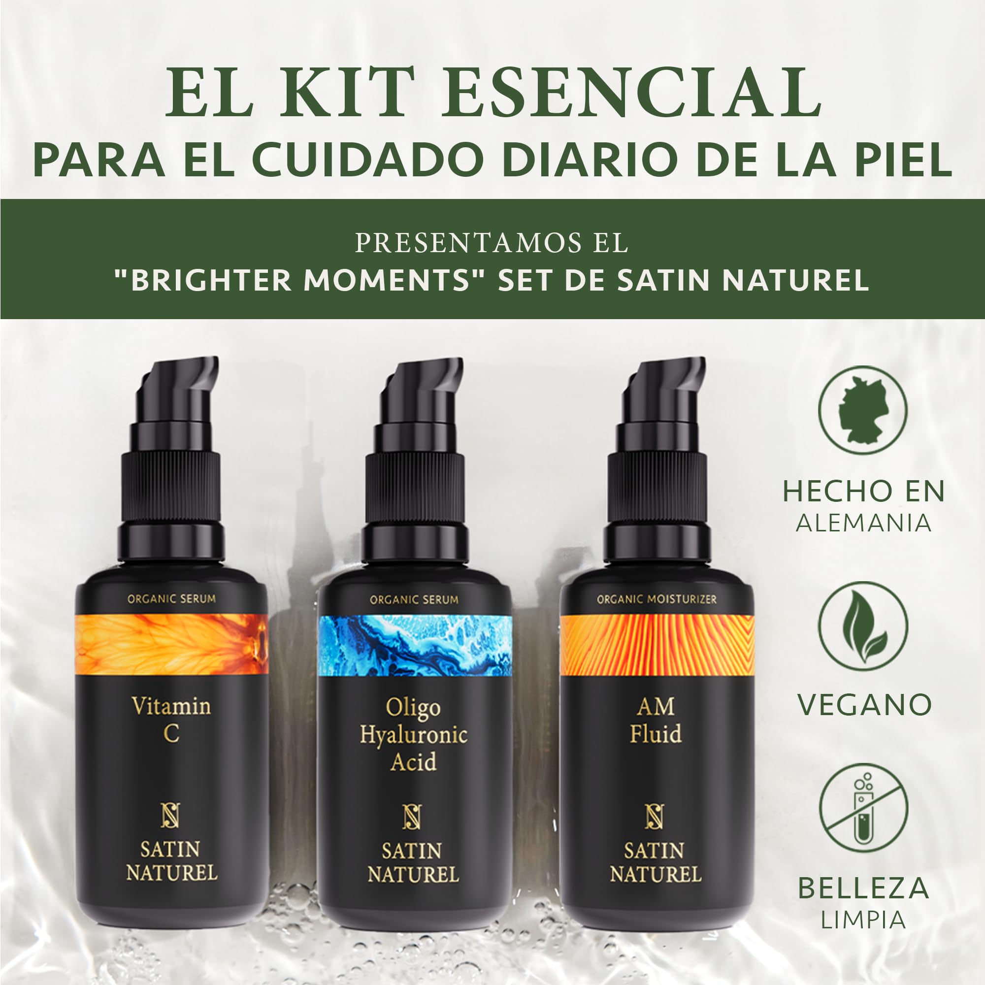 Satin Naturel Gift Set for Women – 3×30 ml Beauty and Wellness Set – Vitamin C Serum, Hyaluronic Acid Serum & Facial Fluid with Ceramides Based on Organic Aloe Vera — view 2
