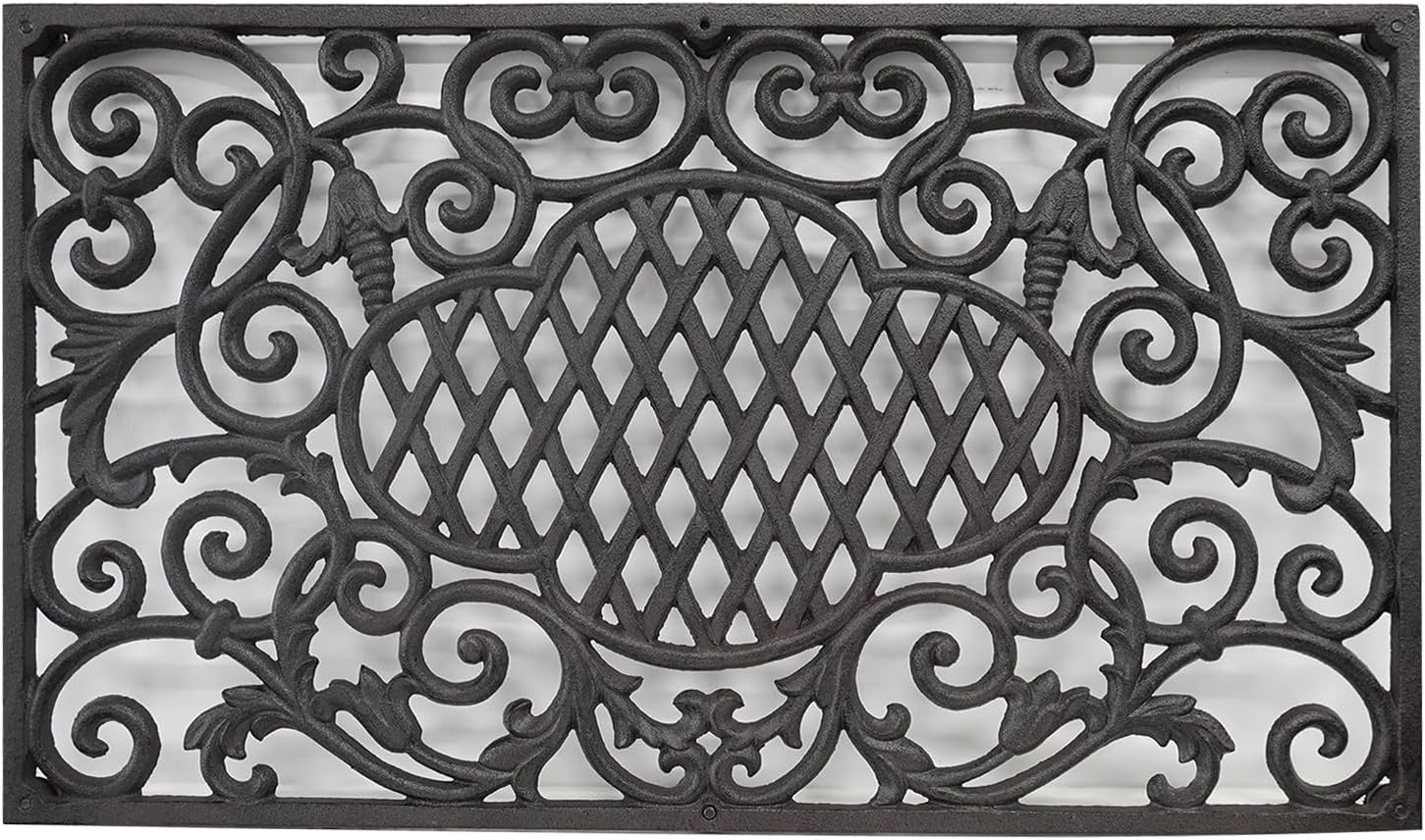 Heavy Duty Cast Iron Door Mat, 24”x 14”, Vintage Cloud Pattern Outdoor Non-Slip Shoe Scraper Entrance Mat,Rectangle