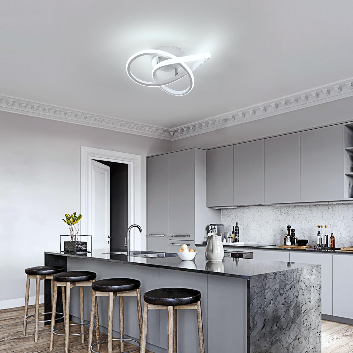 Comely Plafoniera LED rotonda a Soffitto, bianca, potenza di 30W, con Design Moderno a intreccio. Luce bianca fredda 6500K, adatta ad Corridoio, Cucina, Camera da Letto o Soggiorno,30cm.