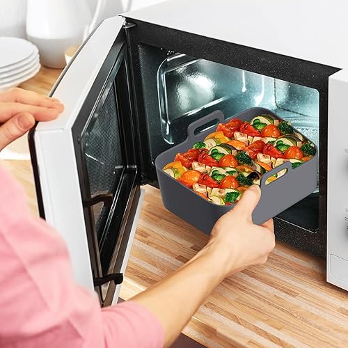 Miniatura 7 de Forros de silicona para freidora de aire de 10 cuartos de galón, 2 ollas reutilizables para freidora de aire Ninja Foodi Dual DZ401 DZ550 con