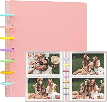 Photo Album 4x6 Picture Holder Book Sleeves Holds 120 Horizontal Photos DIY Picture Albums with 30 Removal Inner Pages for Wedding, Pink