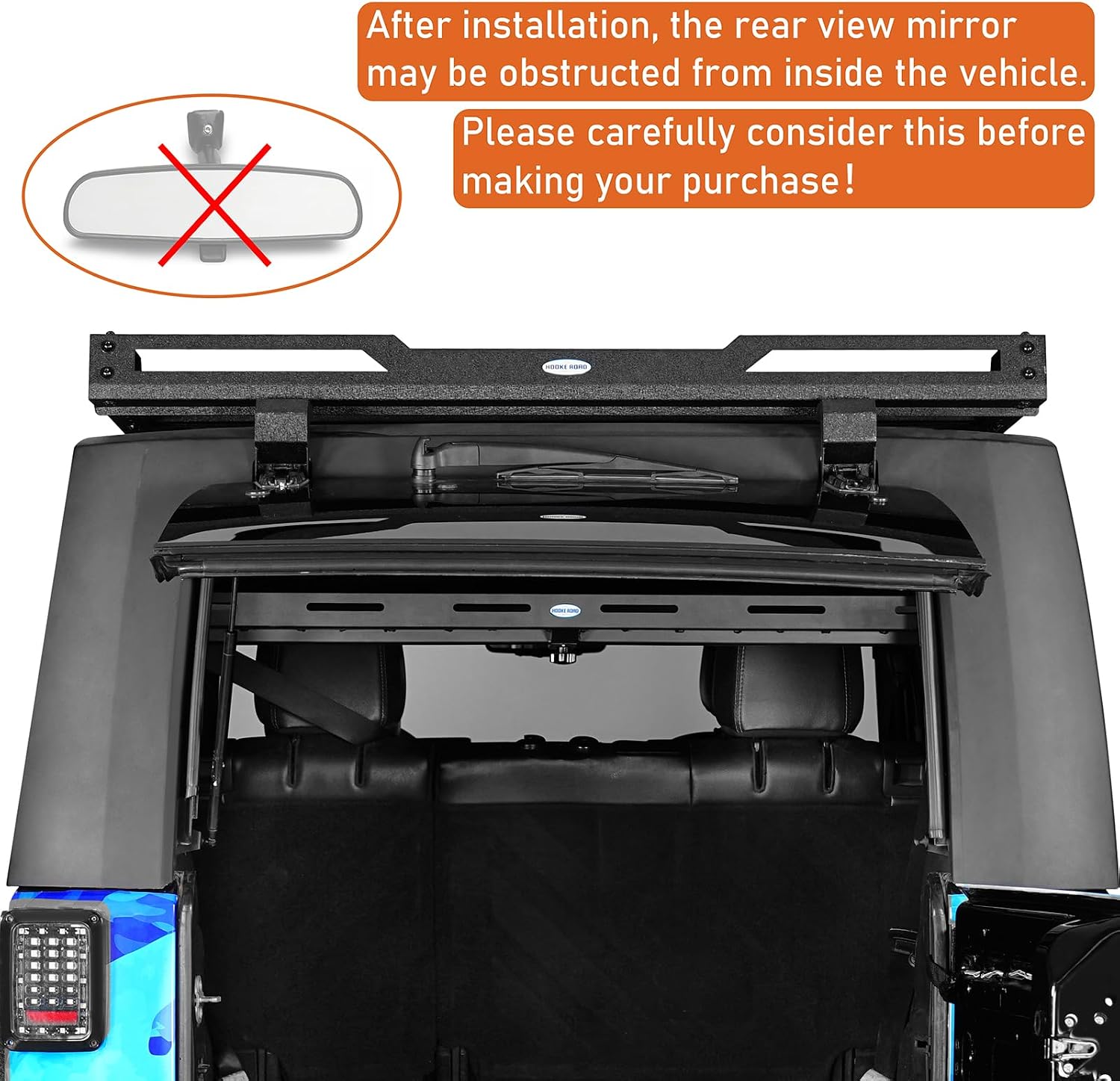 Hooke Road JKU Trunk Upper Cargo Rack Basket for 2007-2018 Jeep Wrangler JK Unlimited 4-Door Hardtop, Interior Luggage Carrier Storage Tray Shelf Platform