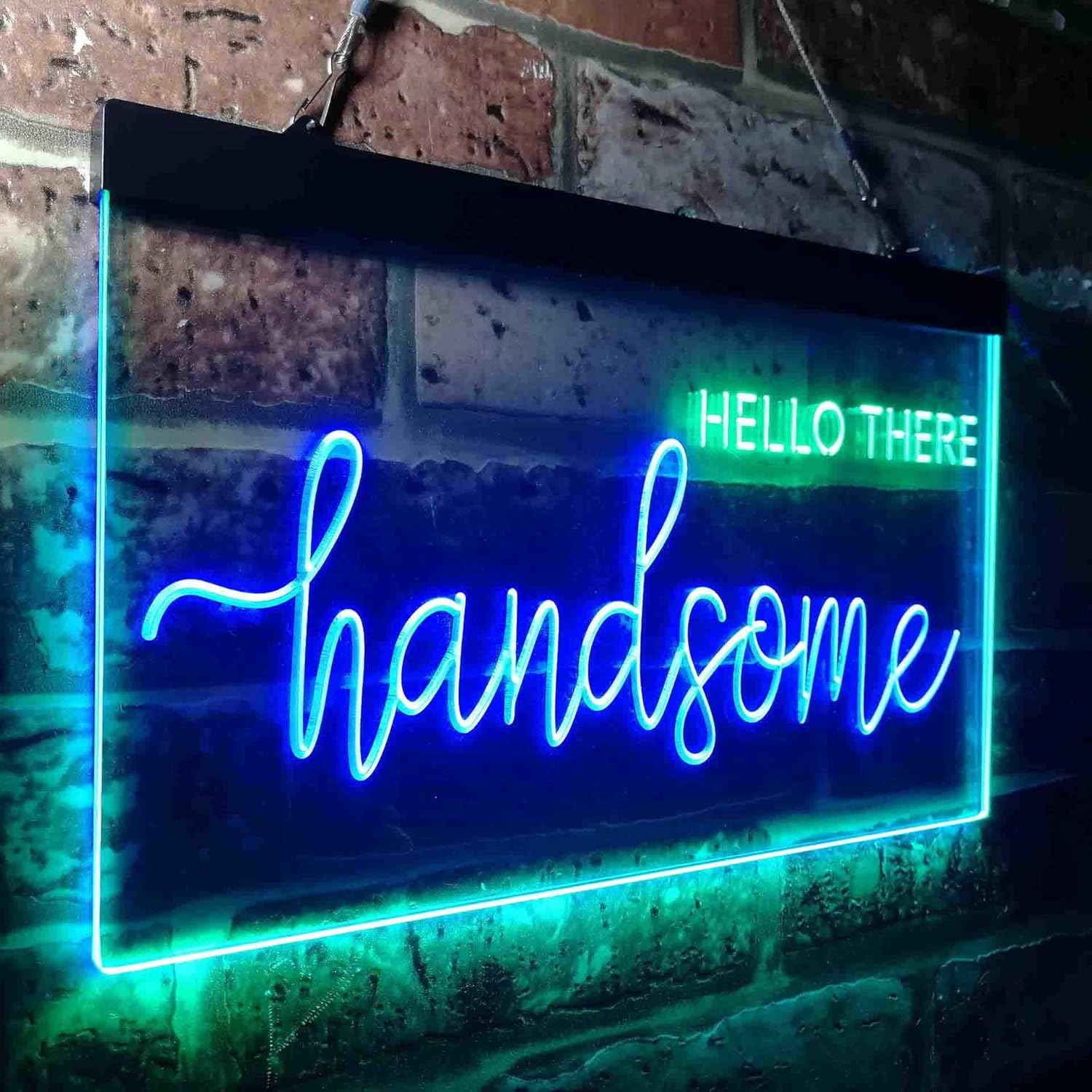 ADVPRO Hello There Handsome Man Cave Room Display Dual Color LED Neon Sign Green & Blue 12 x 8 Inches st6s32-i3674-gb