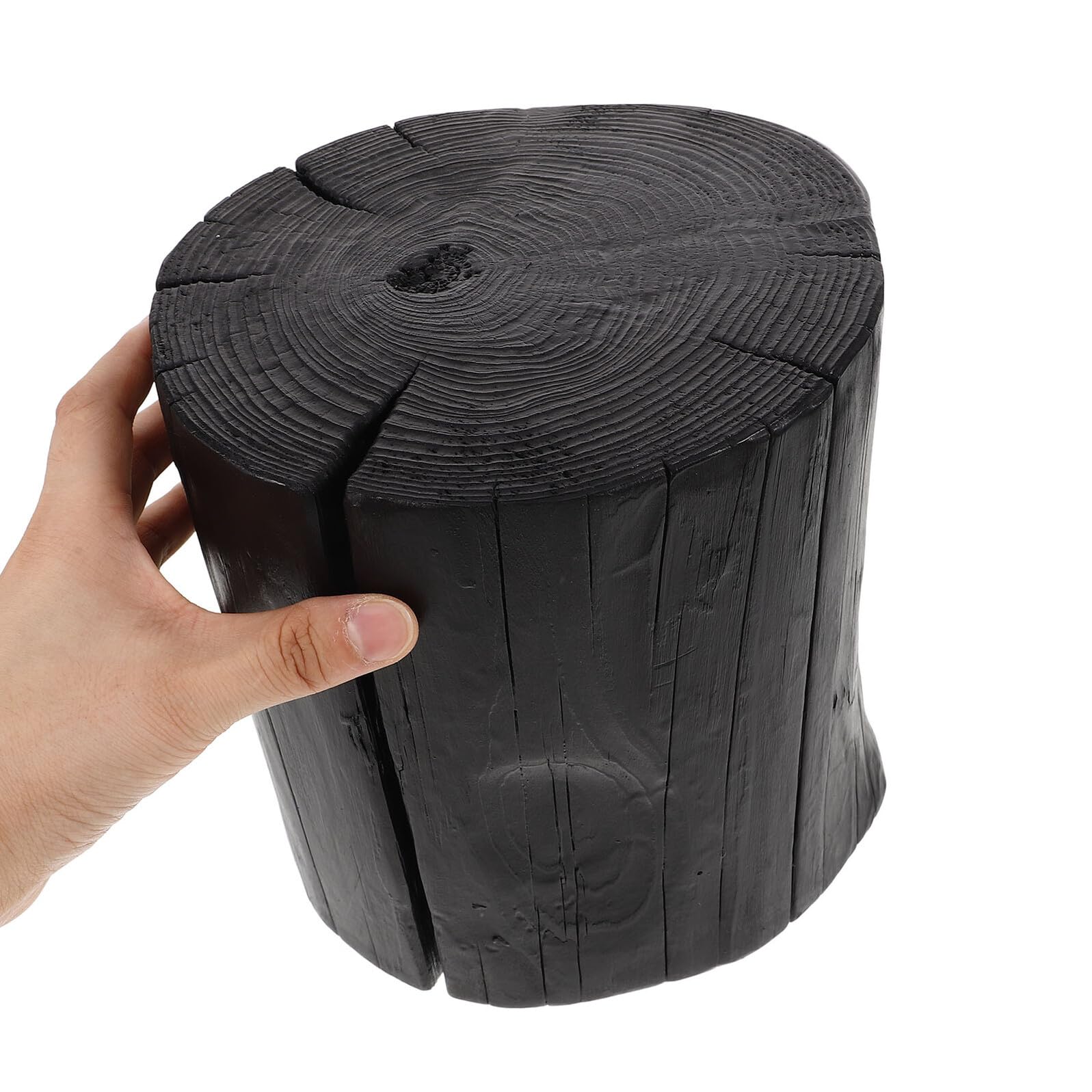 TOYANDONA Tabouret D’Appoint en Bois Massif Noir Carbonisé Tabouret Rond 20 CM Hauteur Porte-Plantes et Table de Chevet Polyvalente Meuble Décoratif Naturel pour Salon et Chambre