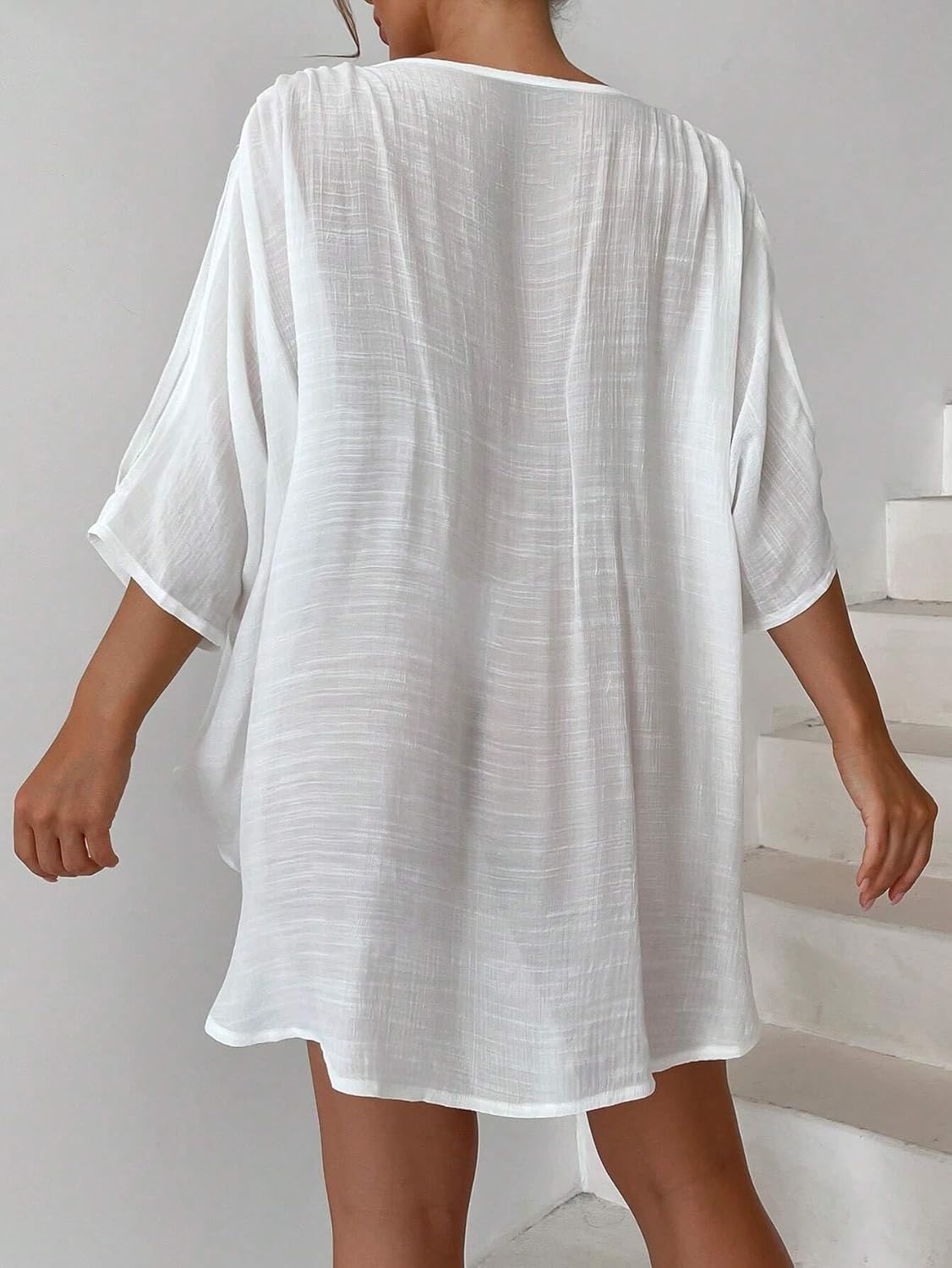 Womens Summer Beach Ring Batwing Sleeves Cover Up Dress cover ups for swimwear
