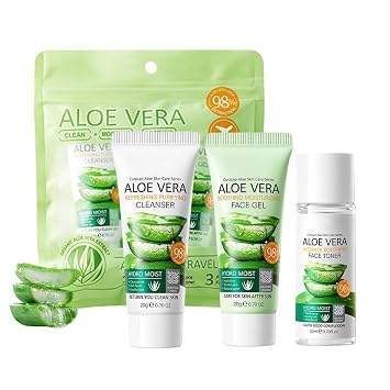 Aloe Vera Face Skincare Set,3 Pcs Moisturizing Aloe Vera with Aloe Vera Gel,Face Wash,Toner,Pure Organic Aloe Vera for All Skin Types,Travel Skincare Kit for Women3PCS