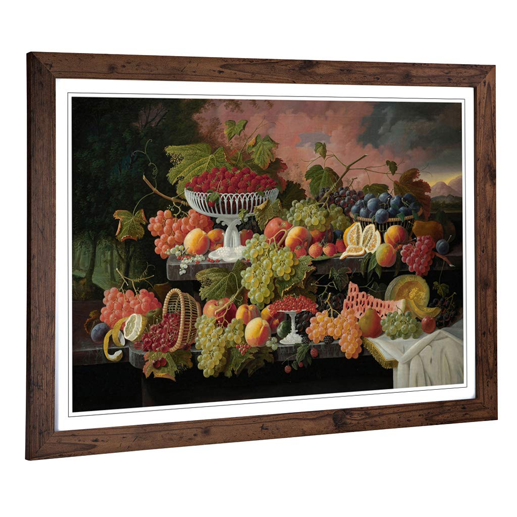 Big Box Art Framed Print of Severin Roesen Still Life Fruit and Sunset Design | Wall Art Picture | Home Decor for Kitchen, Living Room, Bedroom, Hallway, Walnut, A2 / 24.5x18 Inch / 62x45cm