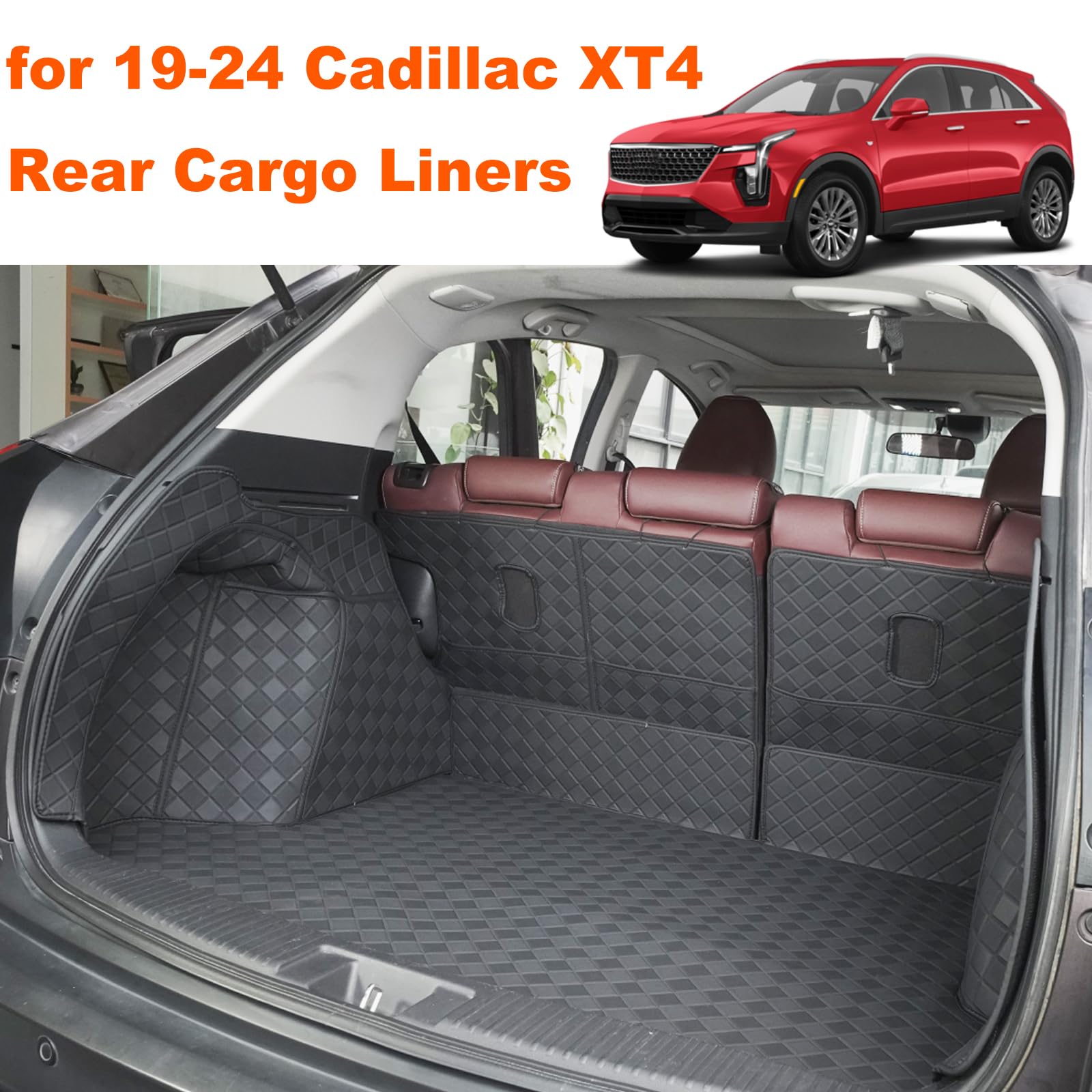 For 2019-2024 Cadillac XT4 Cargo Mat & Backrest Mat - Custom Fit PU Leather Cargo Liner And Rear Backrest Protector- All Weather Trunk Mats For Cadillac XT4 2019-2024, Cargo Liners - Canada