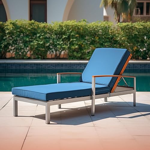 Miniatura 6 de Cojín de tumbona de 72 x 21 x 3 pulgadas para muebles de exterior, cojín grueso resistente al agua, cojín antideslizante de doble ribete para