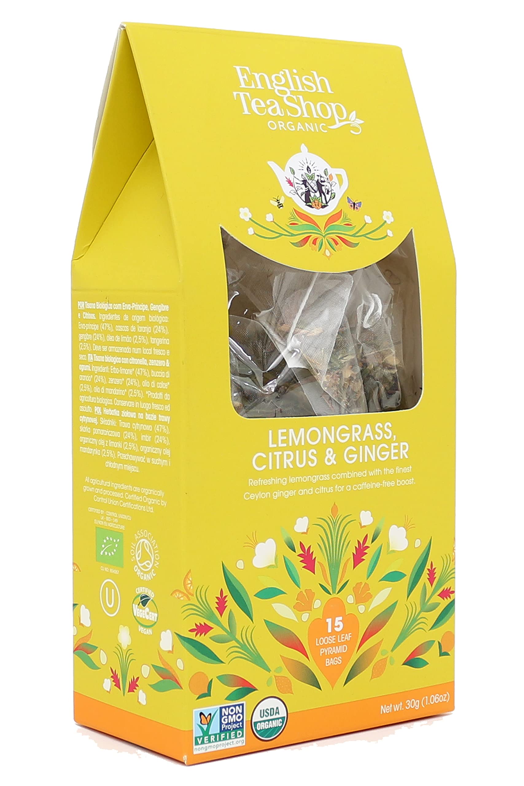 English Tea Shop Organic Lemongrass Citrus & Ginger Loose Leaf - 15 Loose leaf pyramid tea bags