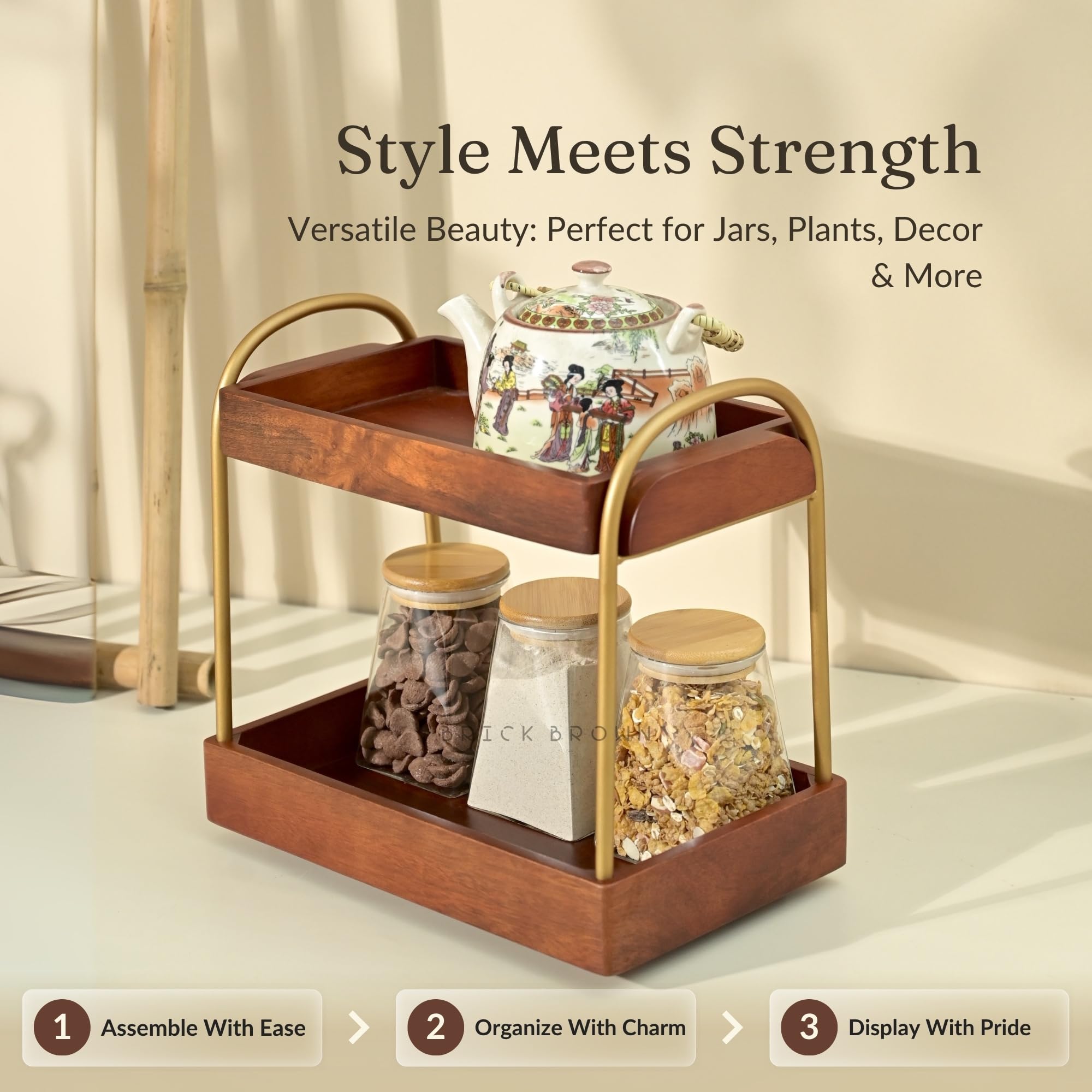 Brick Brown ® Premium CasaDuo wielofunkcyjny organizer do przechowywania kosmetyków, uchwyt ekspozycyjny, komoda łazienkowa, organizer kuchenny z mahoniowym wykończeniem (samodzielny montaż)