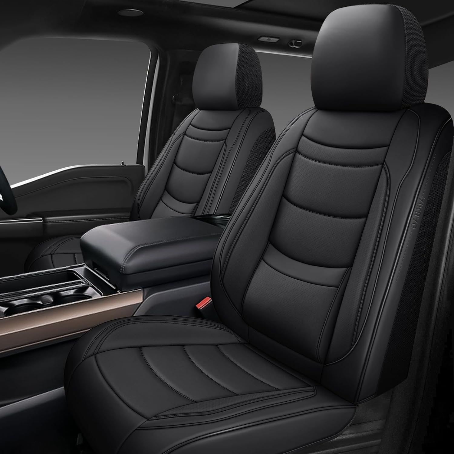 NS YOLO Faux Leather Car Seat Covers Front Pair,Universal Fit for Most Cars,SUVs and Sedans,Waterproof Luxury Leatherette Cushions, 2 Seats Protectors,Black