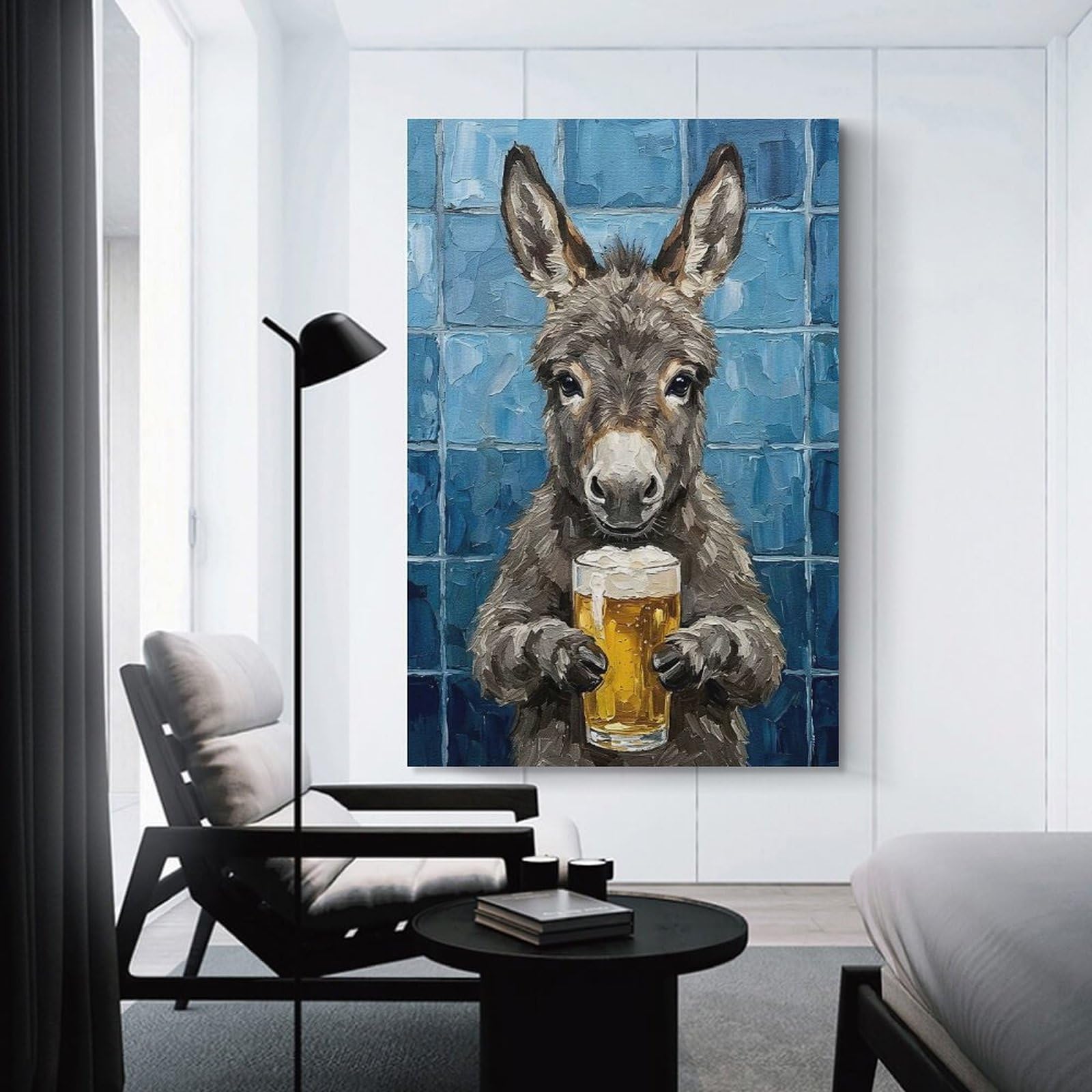 Junmoney Unframe-Style-16-1 Canvas Wall Art Donkey With Beer Painting, 20X30inch(50X75cm), For New Homes, Bedrooms Or Workspaces, Canvas Artwork With Gifting Potential